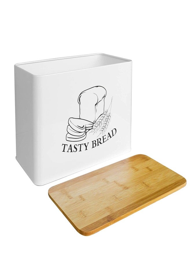 SOTECH Bread Box for Kitchen Countertop with Cutting Board Bamboo Lid Farmhouse White Metal Bread Box kitchen Food Bread Storage Container Large Bread Bin Kitchen Decor - Image 1